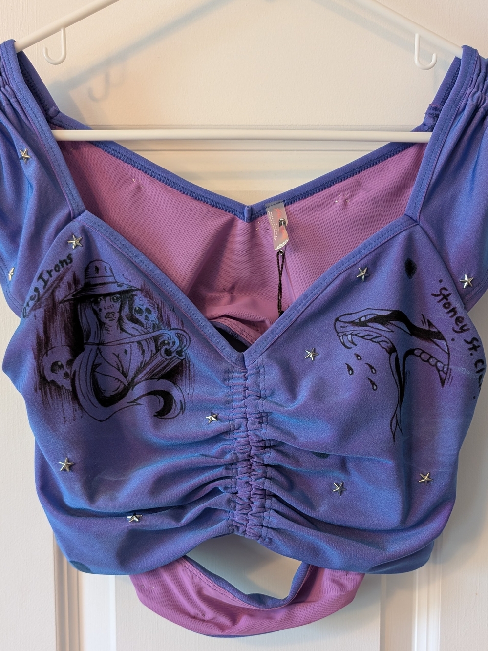 Purple Ruched-Front American Traditional Crop Top Shirt